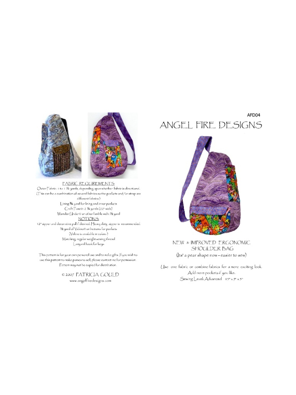 New - AFD04 - New & Improved Ergonomic Shoulder Bag Pattern